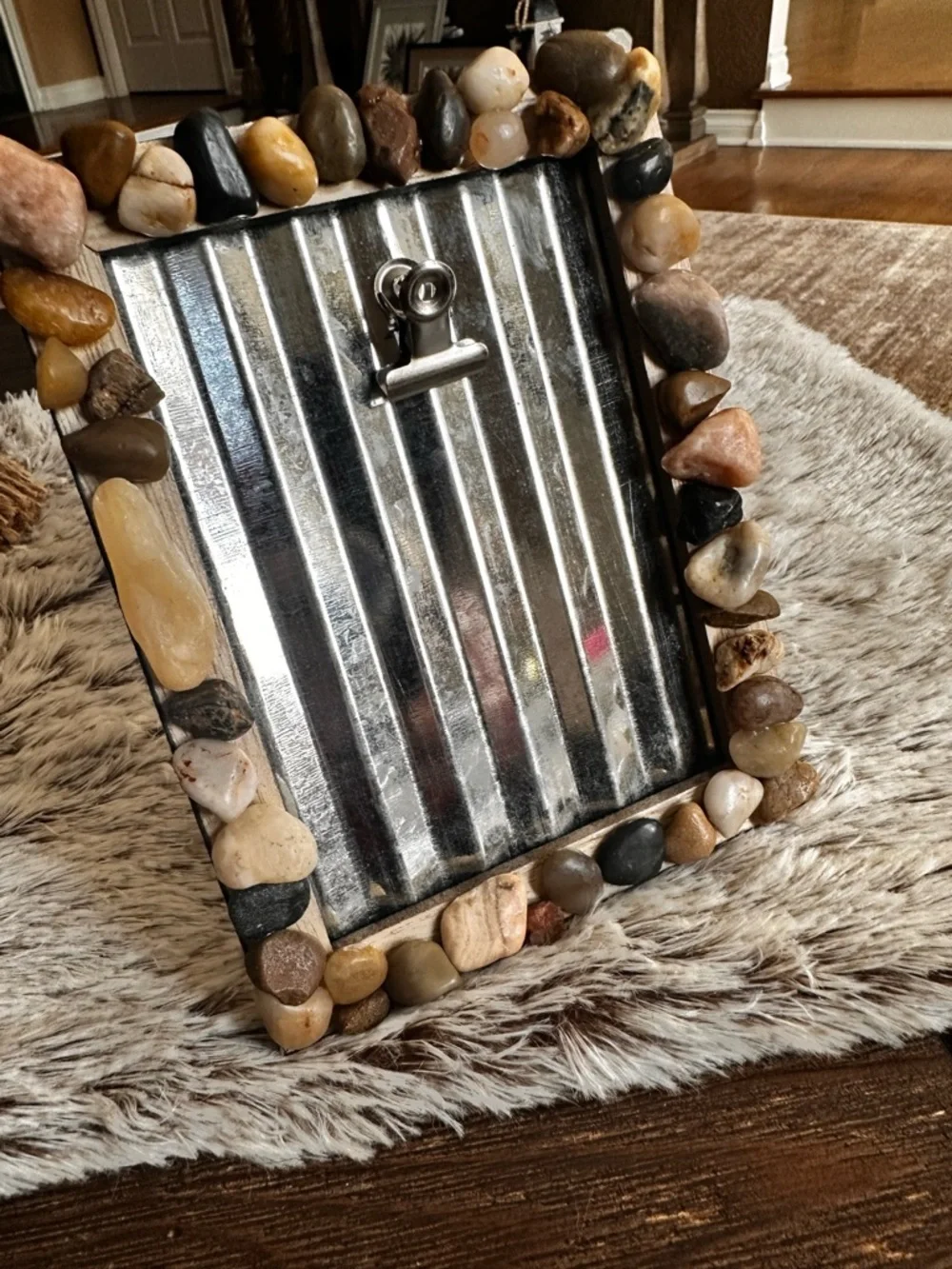 Hand Crafted Brown and Tan Pebble Accent Picture Frame